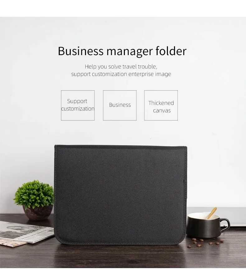 Large Black Business Portfolio File Document Folder Zipper A4 Paper Organizer Bag Padfolio Binder Briefcase Conference Office thumbnail 3