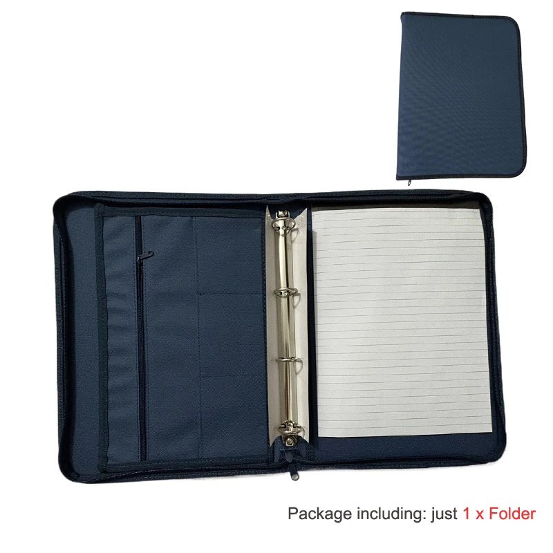 Large Black Business Portfolio File Document Folder Zipper A4 Paper Organizer Bag Padfolio Binder Briefcase Conference Office thumbnail 6