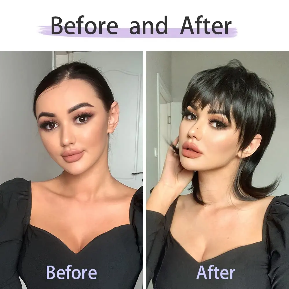 Short wig shaggy Layered 80s Mullet wig Pixie Cut wig WithBangs Curly Synthetic Fake Hair For Women Party Cosplay Use thumbnail 4