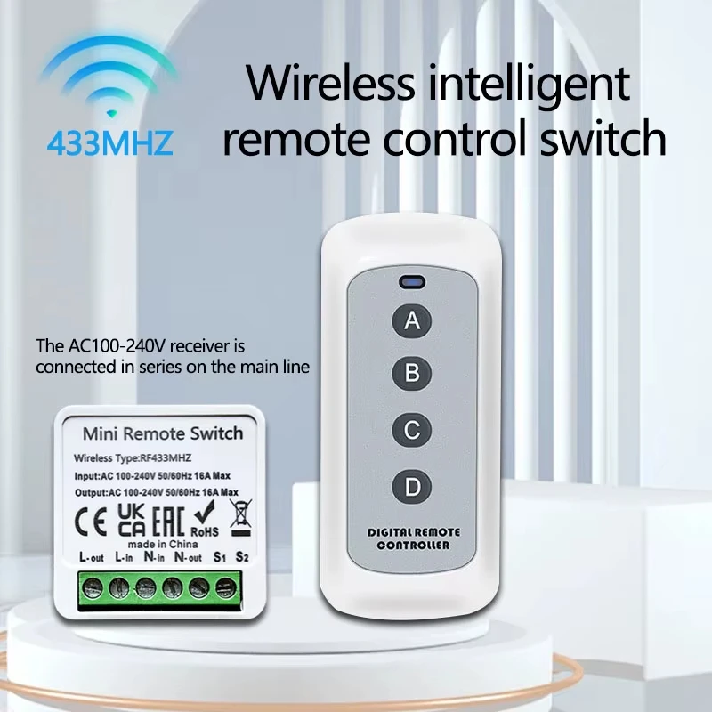 Smart Wireless Switch 433Mhz 16A 4Key RF Switch Module Remote Control AC 100V-240V Mini Relay Receiver Light Fan Garage Door thumbnail 4