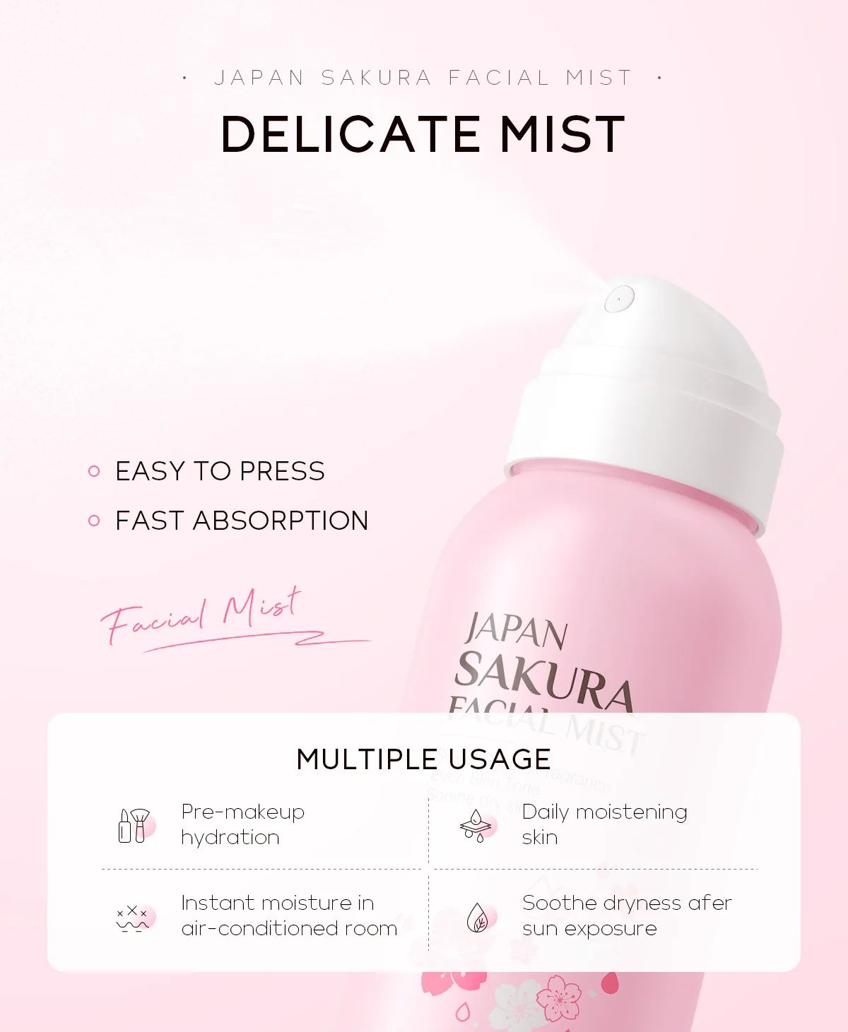 LAIKOU Sakura Facial Mist Brightening Spray Moisturizing Face Serum Brightening Toner Shrink Pores Oil Controlg Skincare 100ml thumbnail 4