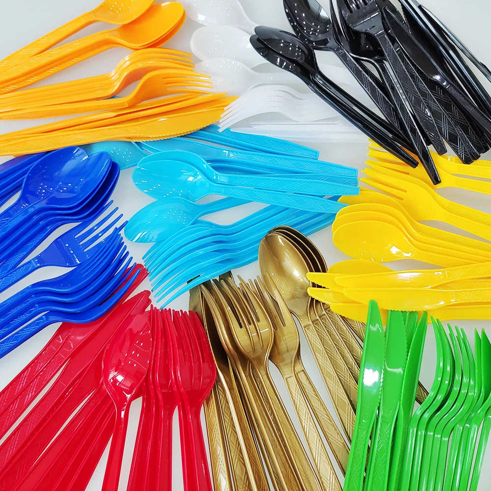 Disposable Knife Fork Spoon Cutlery Set Pink Blue Disposable Tableware Birthday Party Decorations Wedding Baby Shower Supplies thumbnail 5