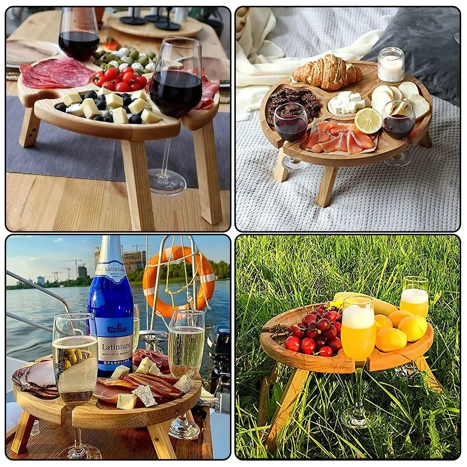 High Quality Wooden Folding Picnic Table Portable Chair Casual Snack Tray Wine Rack Kitchen Storage Container thumbnail 5