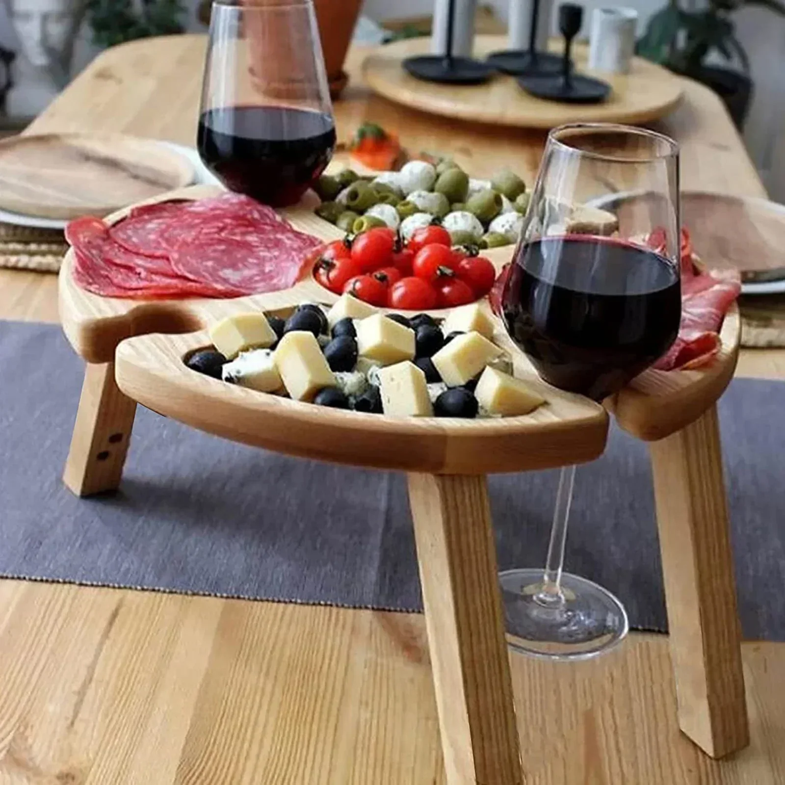 High Quality Wooden Folding Picnic Table Portable Chair Casual Snack Tray Wine Rack Kitchen Storage Container thumbnail 3