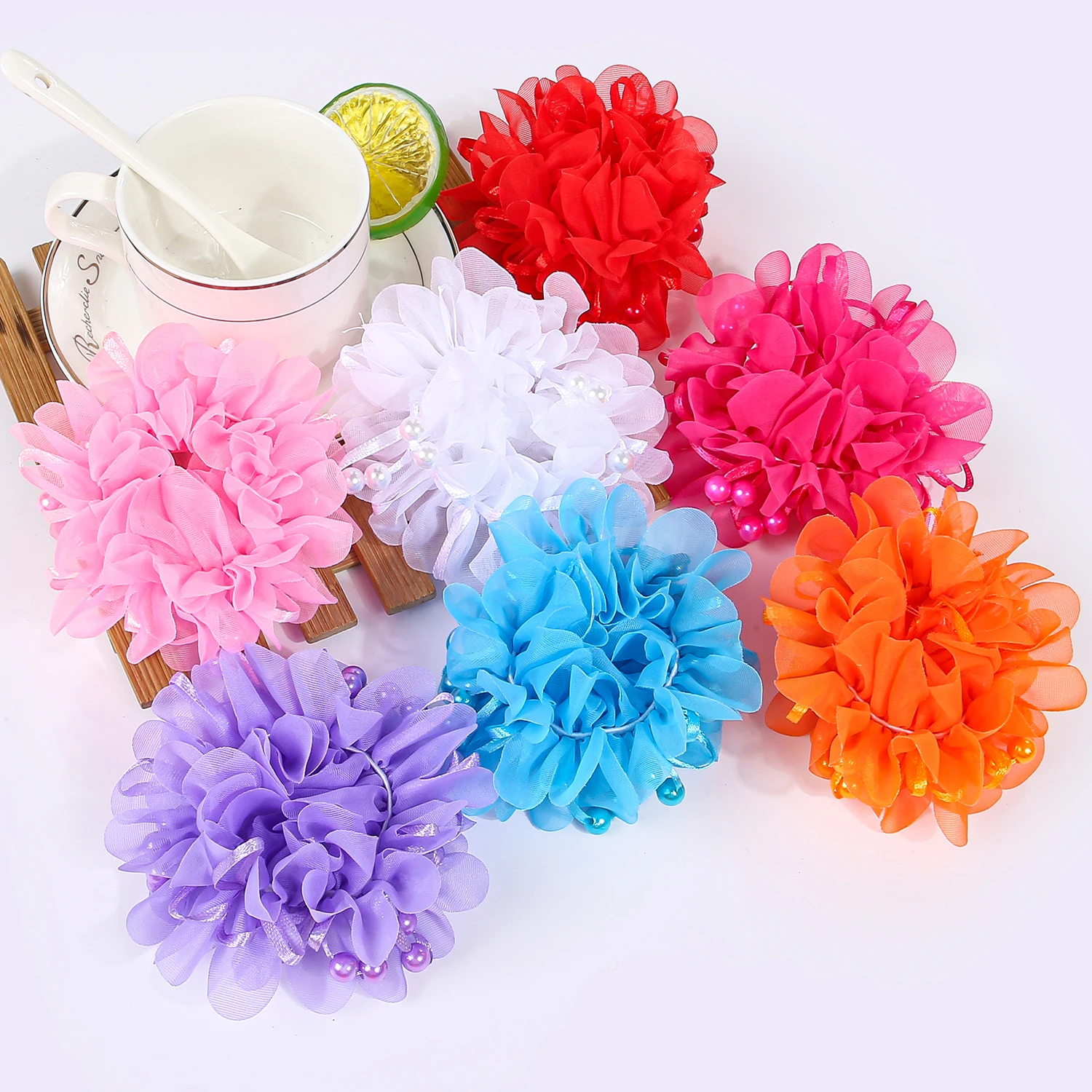2/7pcs Girls Flower Hair Ties Ponytail Holder Elastic Hair Bands Kids Hair Accessories Chiffon Floral Hair Tie Children Headwear thumbnail 3