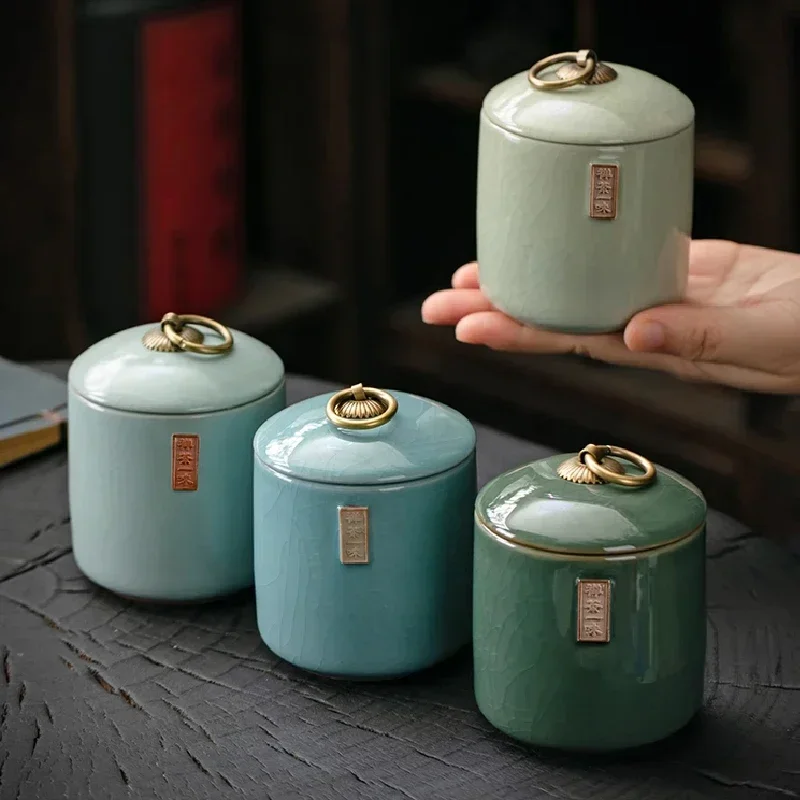 Ceramic Tea Jar, Portable Travel Sealed Moisture-proof Storage Jar, Living Room Teas Set Accessories Cajas，Storage Jars，Tea Box