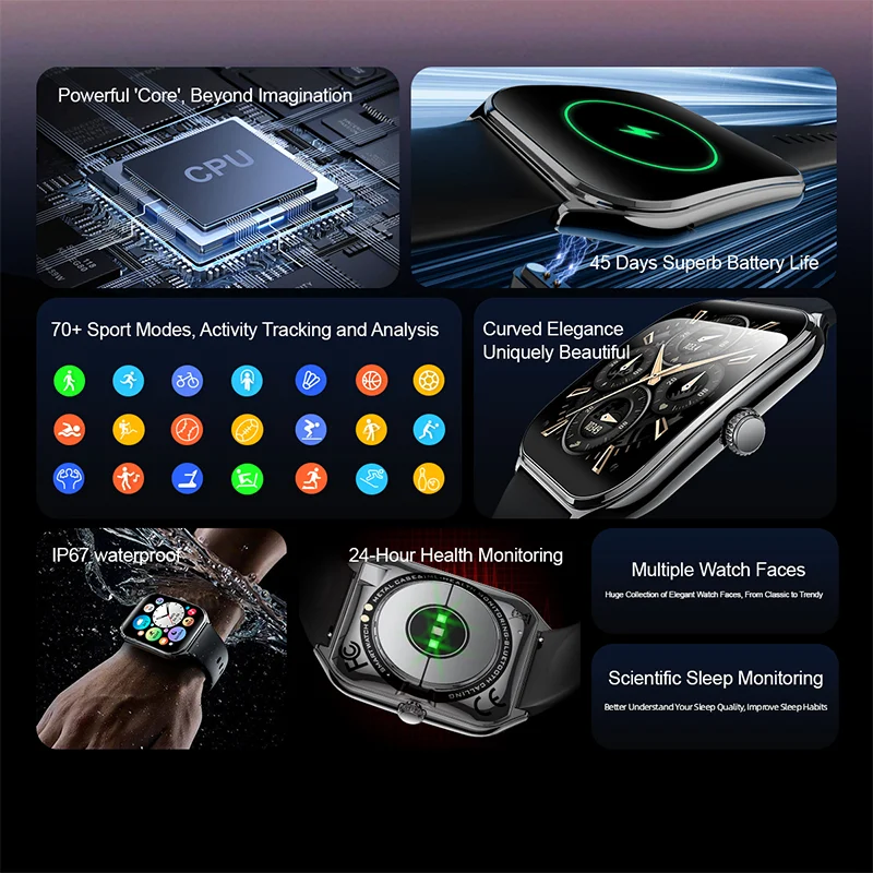 New Ultra Thin Smart Watch men 1.96" AMOLED HD Pixel Display Always Show Time BT Call Reminder Smartwatch Ladies For Android iOS thumbnail 3