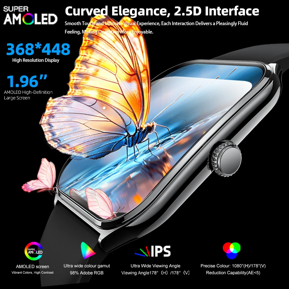 New Ultra Thin Smart Watch men 1.96" AMOLED HD Pixel Display Always Show Time BT Call Reminder Smartwatch Ladies For Android iOS thumbnail 2