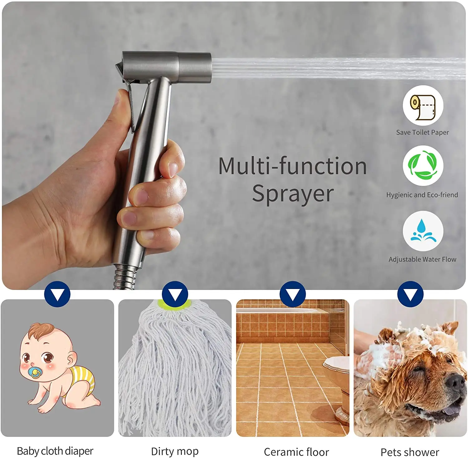 Handheld Toilet Bidet Sprayer Set Kit Stainless Steel Hand Bidet faucet for Bathroom Hand Sprayer Shower Head Self Cleaning thumbnail 3