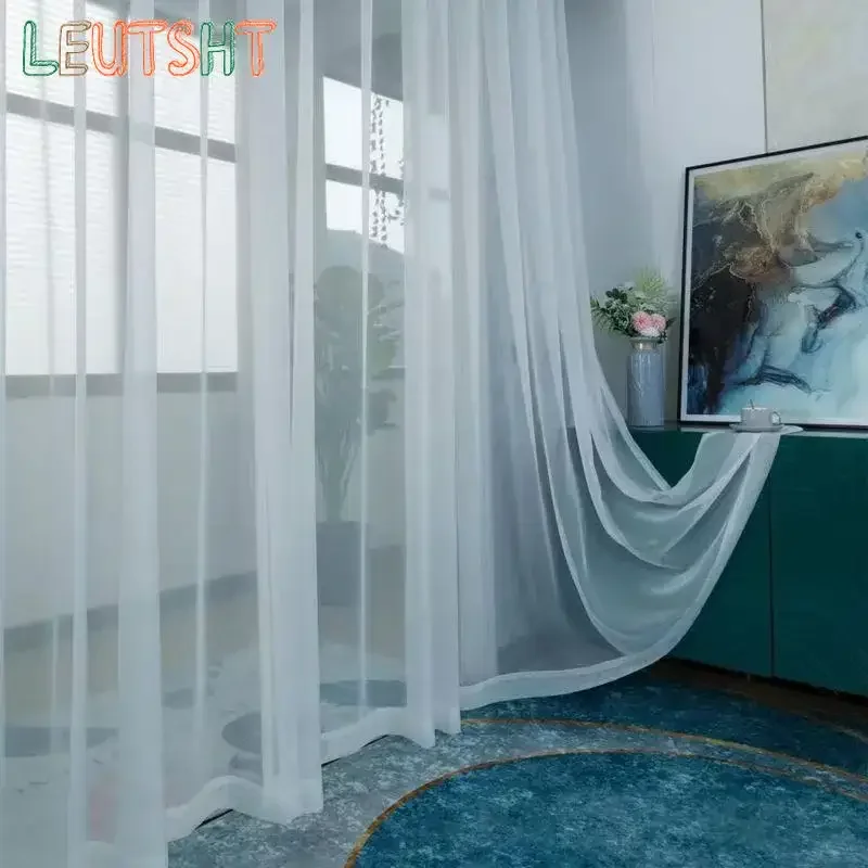 Custom Size White Sheer Curtains For Living Room Window Transparent Tulle Curtain Wedding Drapes Home Decor thumbnail 5