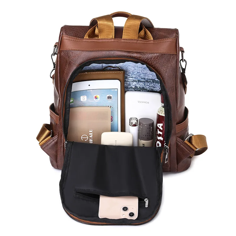 College Women Backpack Designer Soft Leather Vintage Packbag Female Travel Back Pack School Bags for Teenage Girls Shoulder Bag thumbnail 6