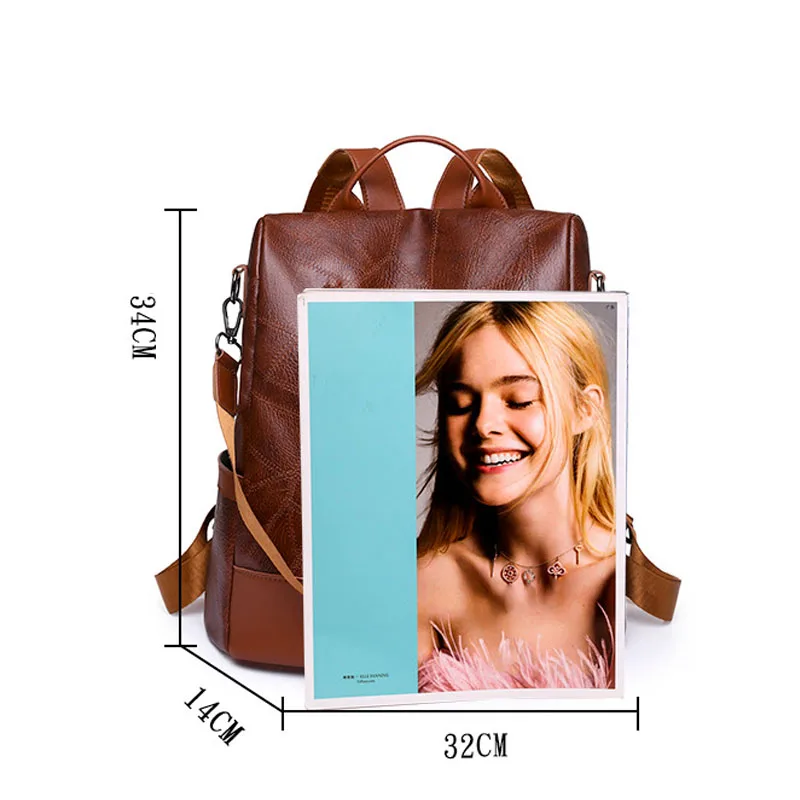 College Women Backpack Designer Soft Leather Vintage Packbag Female Travel Back Pack School Bags for Teenage Girls Shoulder Bag thumbnail 4