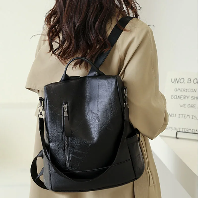 College Women Backpack Designer Soft Leather Vintage Packbag Female Travel Back Pack School Bags for Teenage Girls Shoulder Bag thumbnail 3