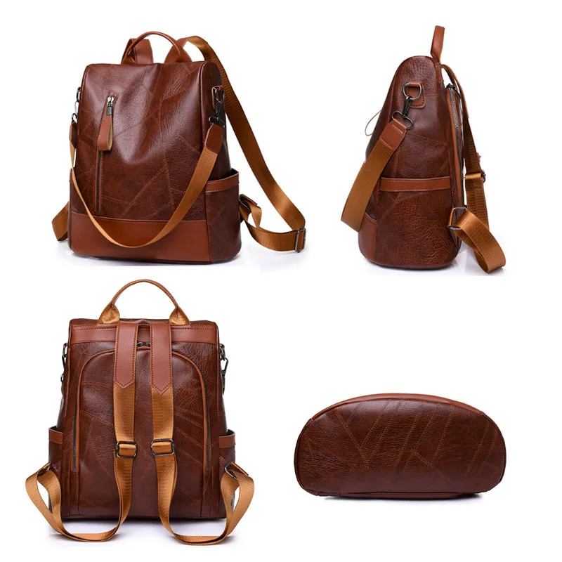 College Women Backpack Designer Soft Leather Vintage Packbag Female Travel Back Pack School Bags for Teenage Girls Shoulder Bag thumbnail 5