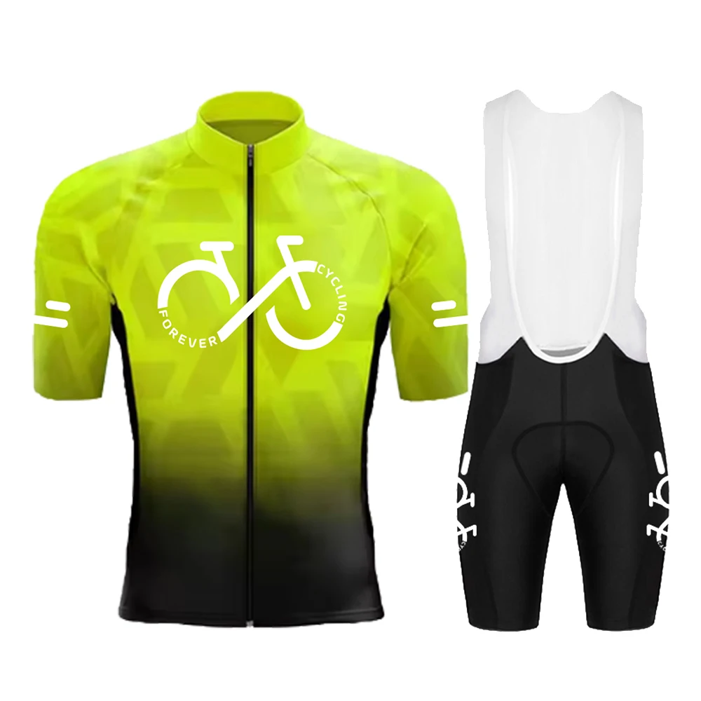 Cycling Jersey Set 2025 Summer Ropa Ciclismo Men's Short Sleeve Bicycle Cycling Clothing Gradient Color Breathable MTB Bike Wear