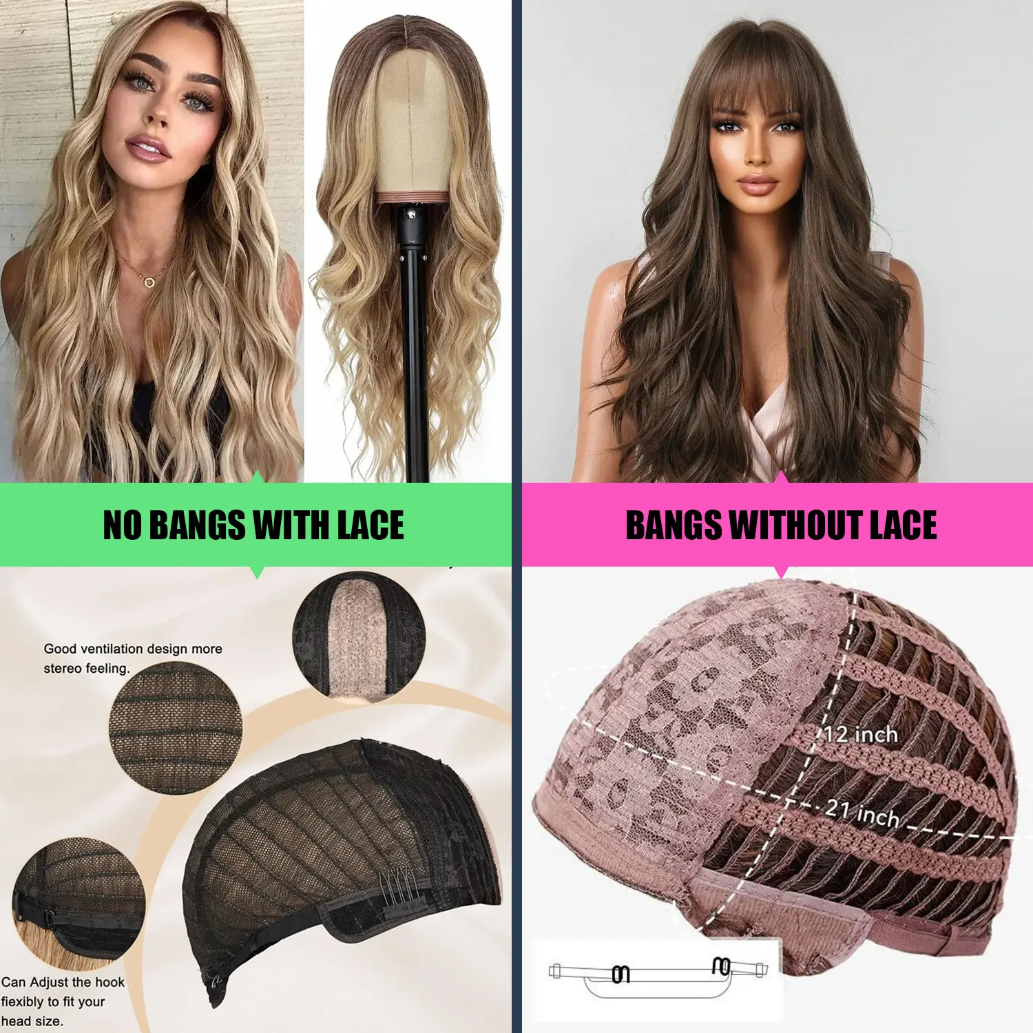 Brown Wavy Wigs for Women with Bangs Long Natural Synthetic Hair Wig Daily Cosplay Heat Resistant Lace Front Wigs thumbnail 3