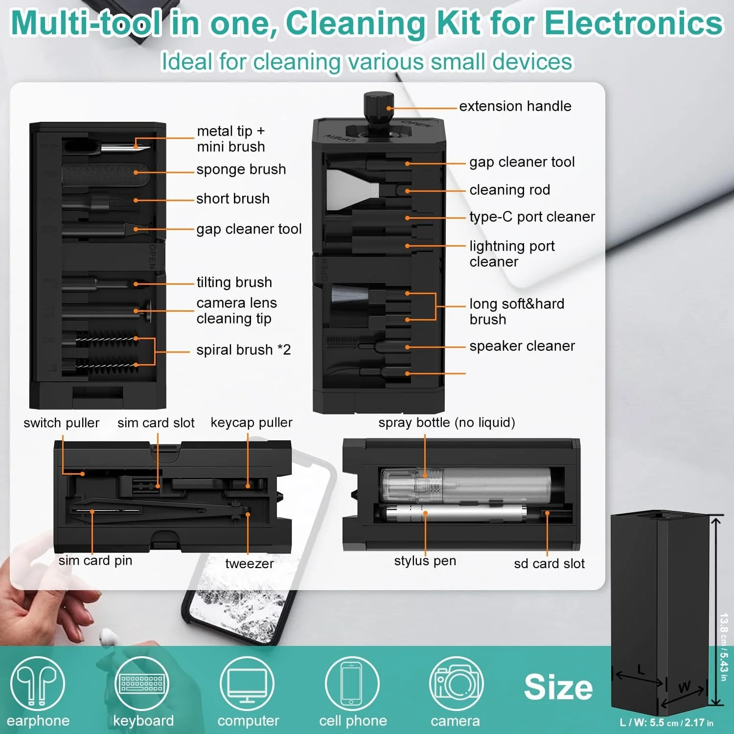 32-in-1 Multi-Functional Deep Cleaning Kit for iPhone Ports, AirPods, Keyboard, and Keycap Removal - Precision Tools thumbnail 5