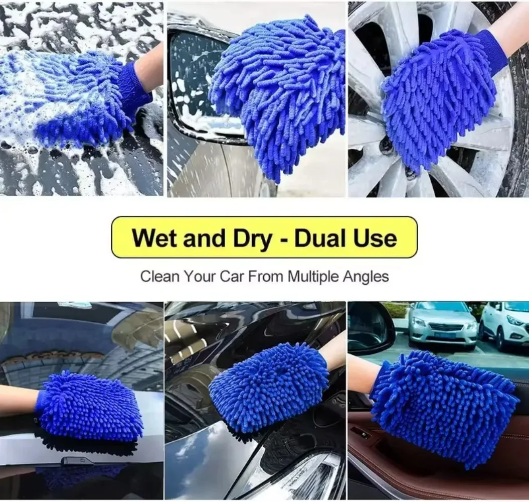 1/2PCS Chenille Plush Gloves for Car Cleaning Thickened Doublesided Car Cleaning Tools Ultrafine Fiber Car Washing Gloves thumbnail 2