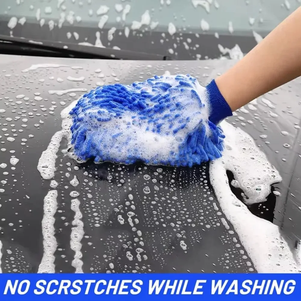 1/2PCS Chenille Plush Gloves for Car Cleaning Thickened Doublesided Car Cleaning Tools Ultrafine Fiber Car Washing Gloves thumbnail 5