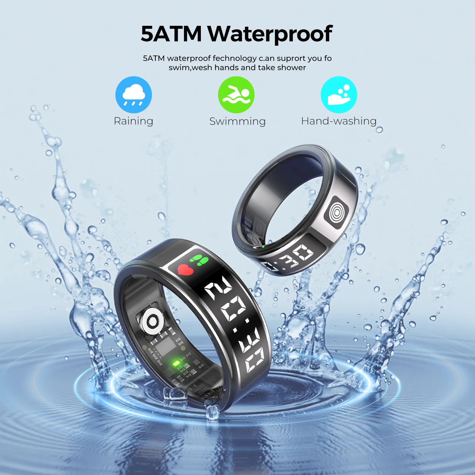 LED Display Screen Smart Ring for Heart Rate Oxygen Sleep Monitoring Multi Sports Modes Waterproof Bluetooth Women Healthy Rings thumbnail 2