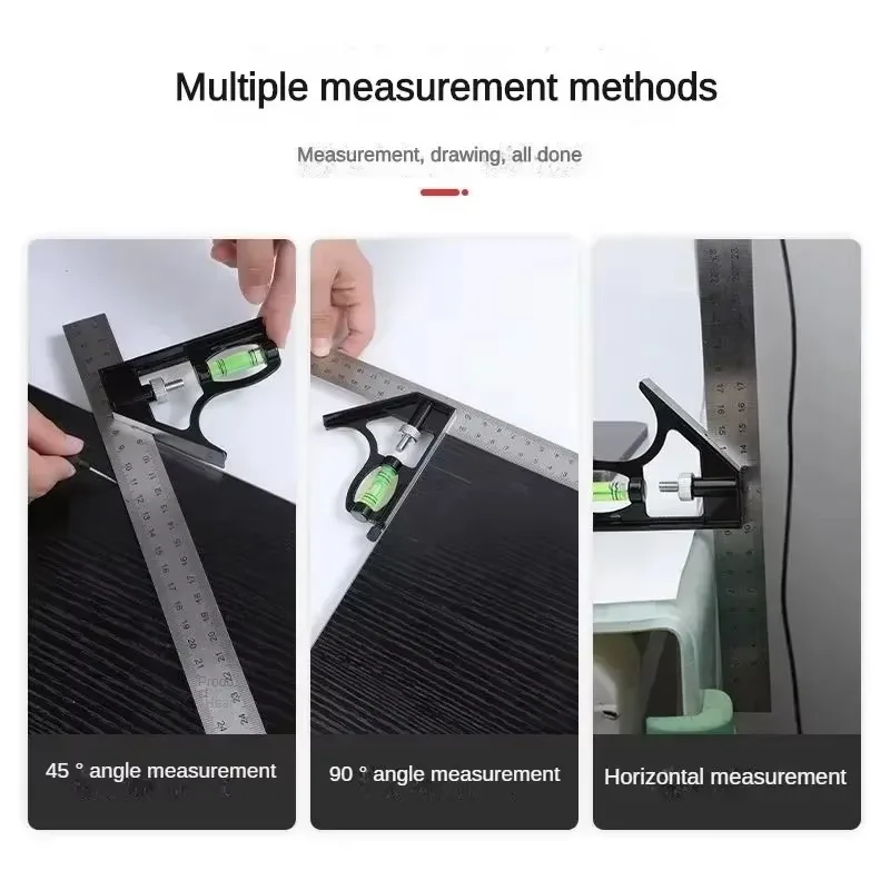 Angle Square Measuring Tools Set Precise Stainless Steel Aluminium Durable Adjustable Combination Spirit Level 12" 300/150mm thumbnail 4