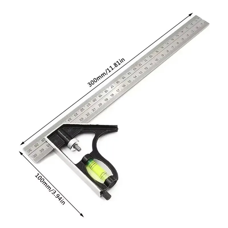 Angle Square Measuring Tools Set Precise Stainless Steel Aluminium Durable Adjustable Combination Spirit Level 12" 300/150mm thumbnail 2