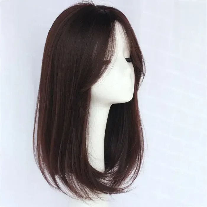 Trendy Women's Long Straight Hair Wig Inner Buckle Bob Pear Flower Head round Face Shaping Shoulder Length Straight Hair Skeleto