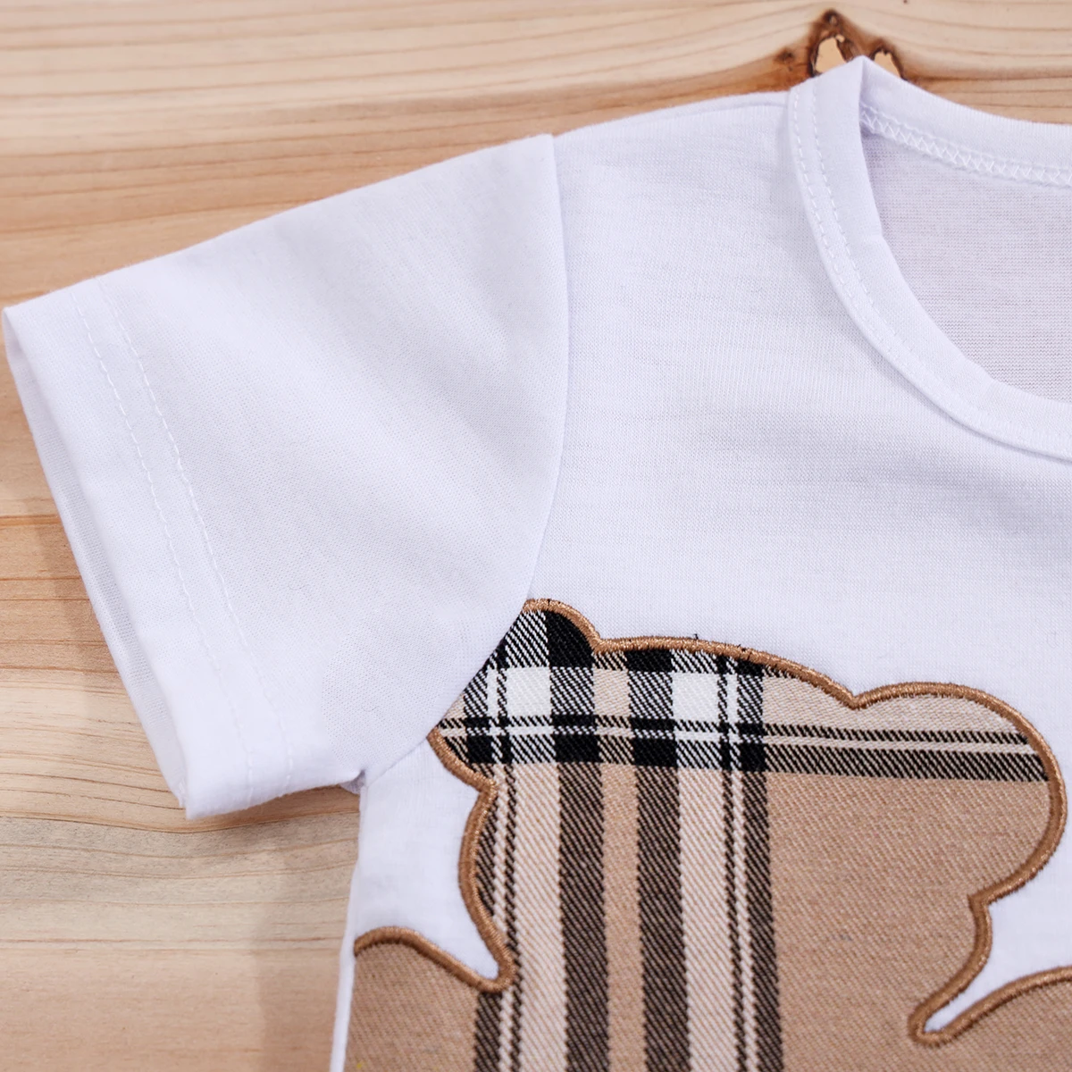 2pcs IURNXB Baby Clothes Set Infant Short Sleeve Tees+Shorts Cartoon Checked Bear Print Cute Kids Tops Pants Casual Suits 3-24M thumbnail 4