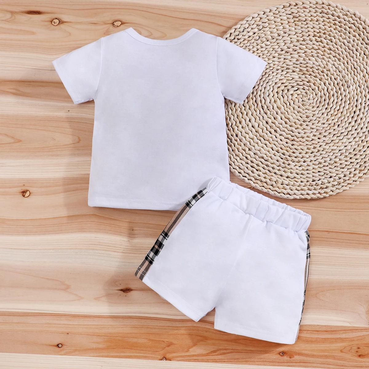 2pcs IURNXB Baby Clothes Set Infant Short Sleeve Tees+Shorts Cartoon Checked Bear Print Cute Kids Tops Pants Casual Suits 3-24M thumbnail 2