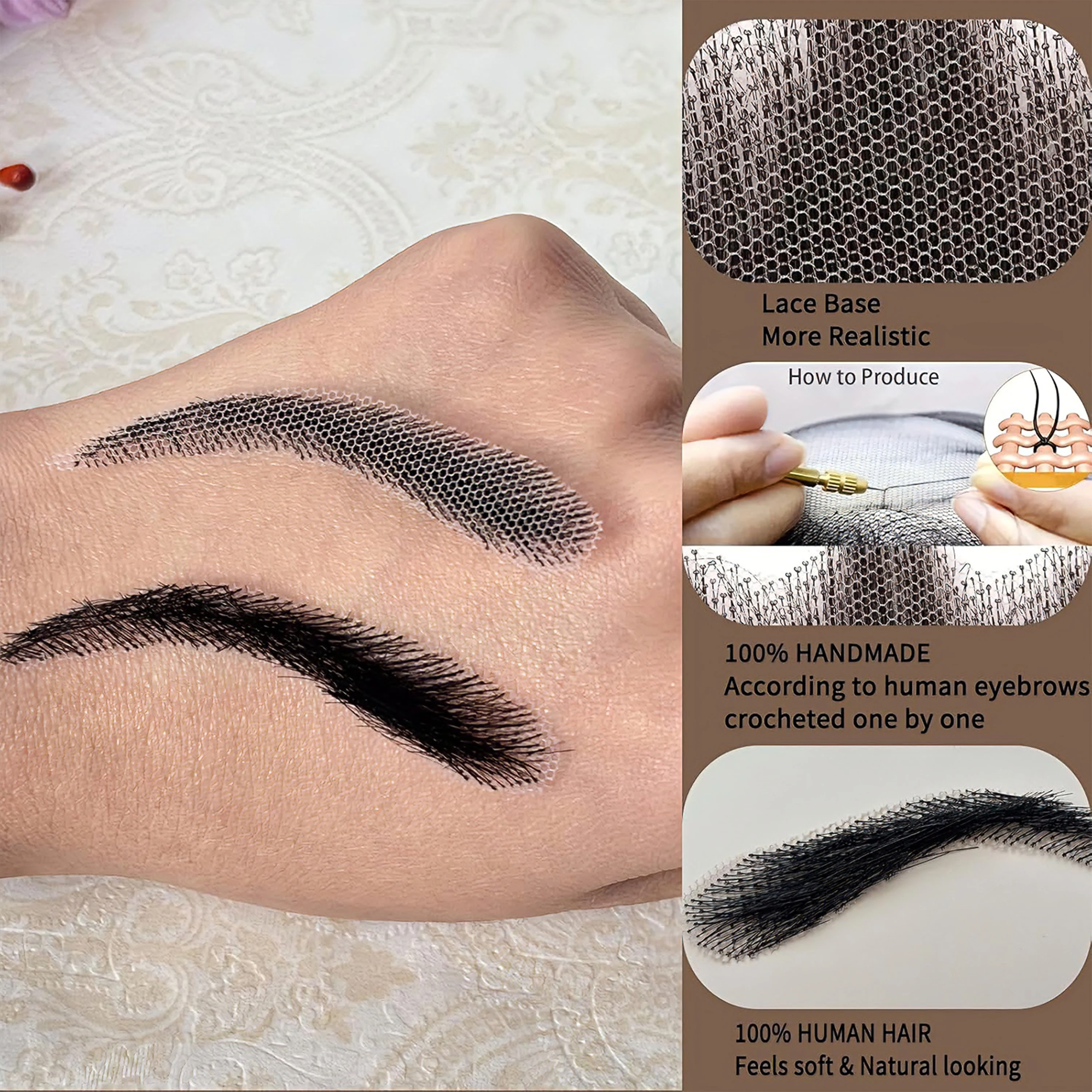 VEYDA Women/Man's Eyebrows Hair Eyebrows Six Style 100% Human Hair Artificial Weaving Lace Workers' Hair Braided Eyebrow Wigs thumbnail 2
