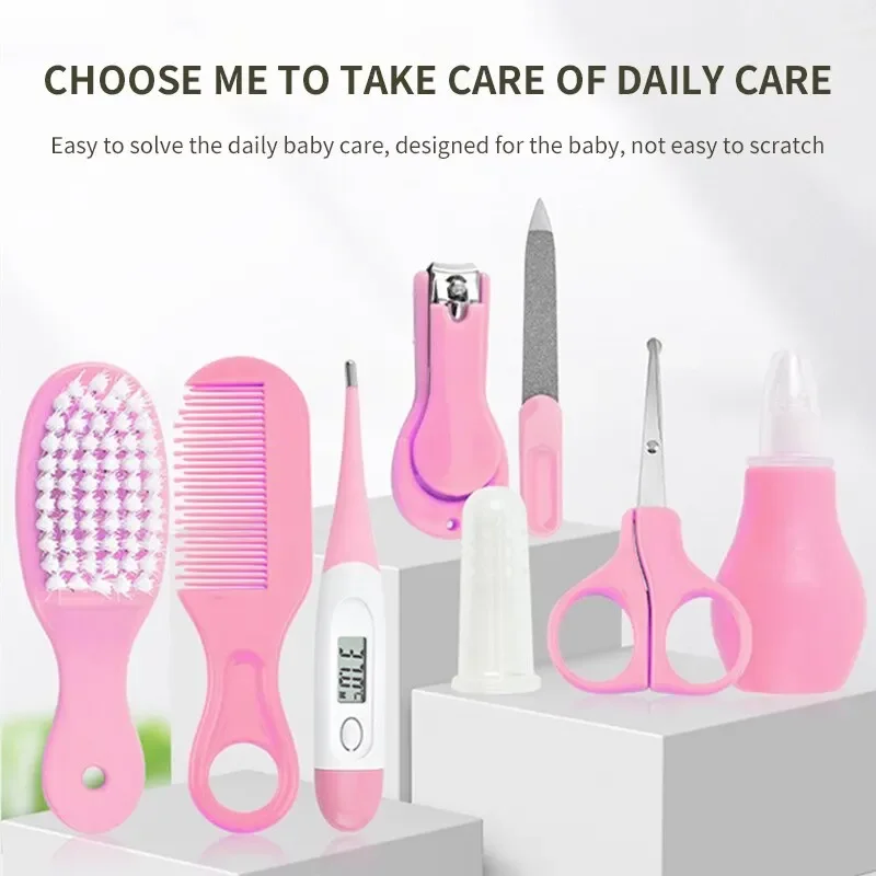 Nail Clippers Comb Massage Soft Bristle Brush Set Kit 8 PCS Child Care Cleaning Set baby brush and comb set thumbnail 4