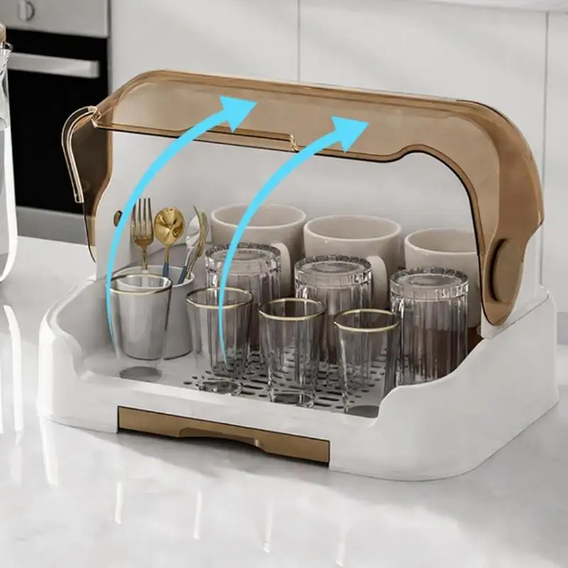 Baby Bottle Drying Rack with Removable Drip Tray Dustproof Bottle Storage Box with Lid Countertop Drying Rack for Toddler Bottle thumbnail 2