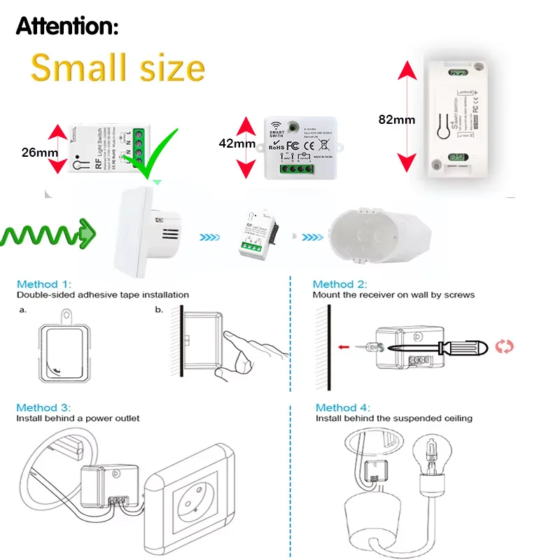 Wireless Smart Switch Light RF 433Mhz 86 Wall Panel Switch with Remote Control Mini Relay Receiver 220V Home Led Light Lamp Fan thumbnail 3
