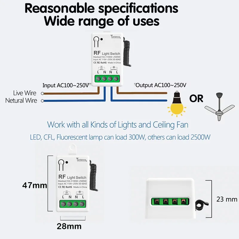 Wireless Smart Switch Light RF 433Mhz 86 Wall Panel Switch with Remote Control Mini Relay Receiver 220V Home Led Light Lamp Fan thumbnail 6