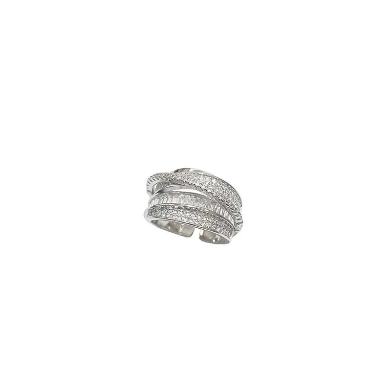 Korea Gold Color Multilayer Wide Open Rings For Women Luxury Shiny Zircon Cross Adjustable Finger Ring Wedding Jewelry Gift thumbnail 6