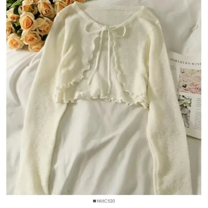 Summer Women Thin Sunscreen Cardigan Lace-up Knitwear Tops Female Korean Style Lantern Sleeve Short Coat Casual Sun Protected thumbnail 5