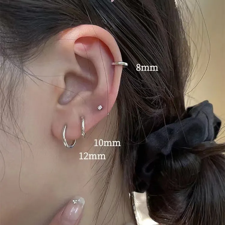 3Pair Stainless Steel Minimalist Huggie Hoop Earrings for Women Gold Color Tiny Round Circle 8/10/12mm Punk Unisex Rock Earring thumbnail 2