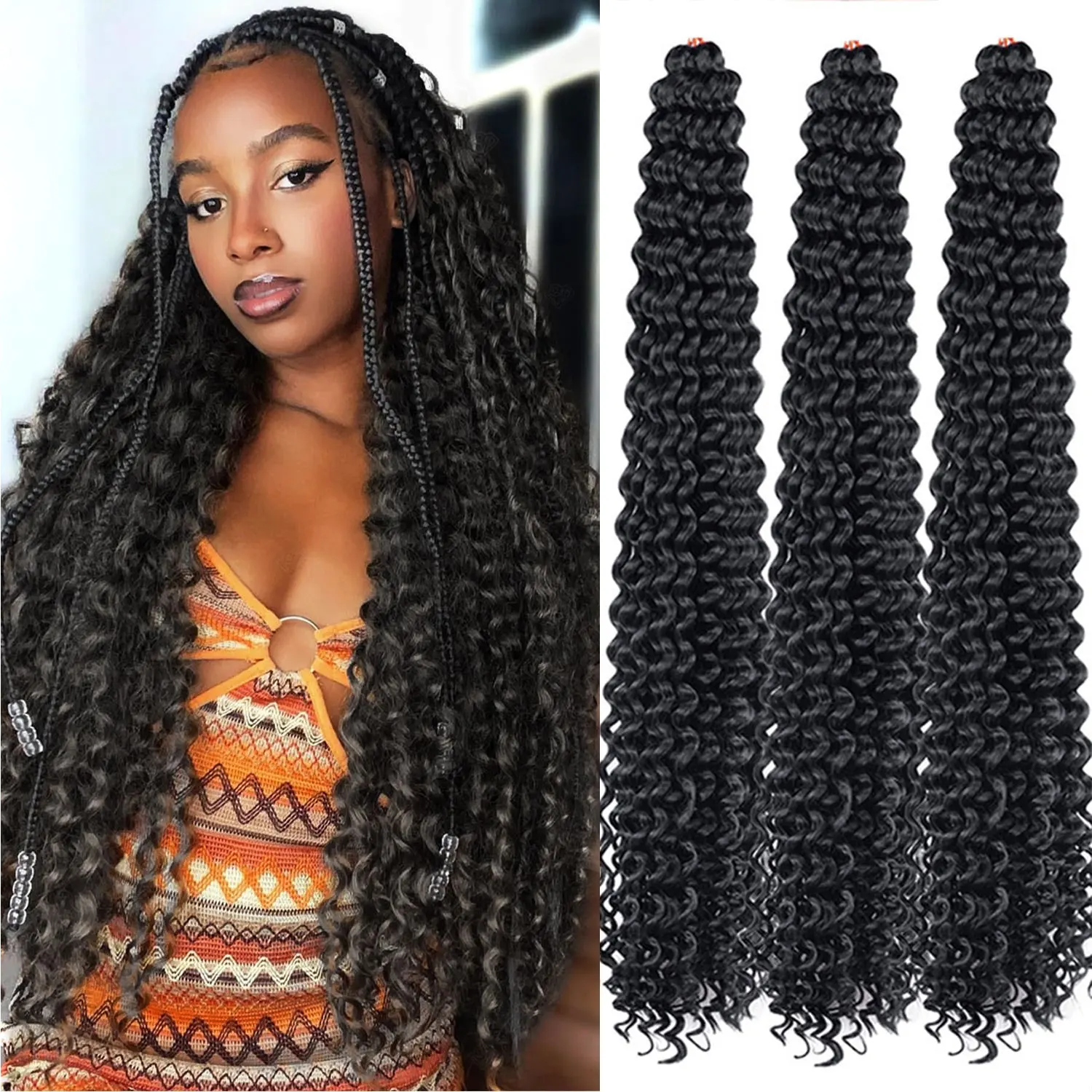Deep Wavy Twist Crochet Hair Boho Braid Hair Synthetic Curly Hair Crochet Braids High Temperature Fiber Braiding Hair Extensions thumbnail 2