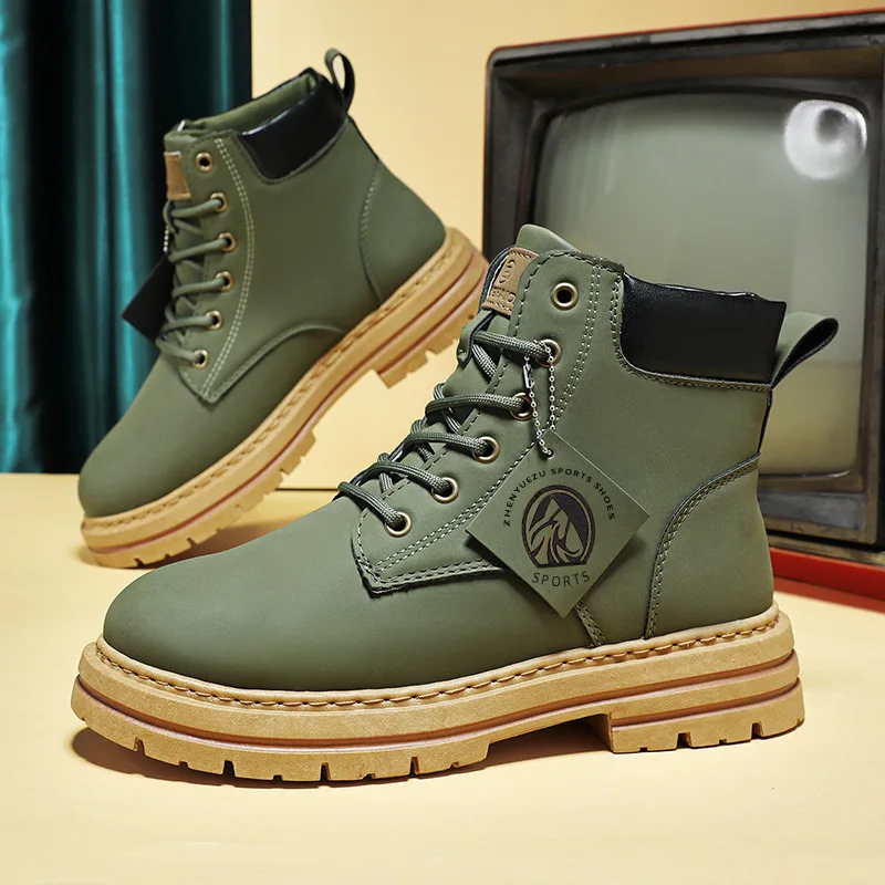 High Top Boots Men's Leather Shoes Fashion Motorcycle Men's Ankle Boots Winter Boot Lace Up Botas Hombre Cowboy Boots thumbnail 2