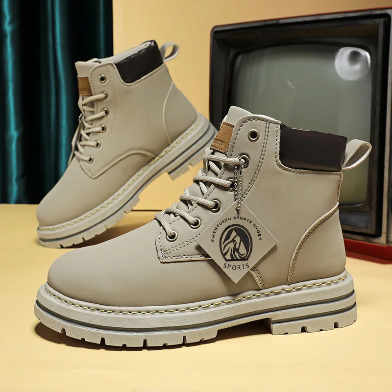 High Top Boots Men's Leather Shoes Fashion Motorcycle Men's Ankle Boots Winter Boot Lace Up Botas Hombre Cowboy Boots thumbnail 3