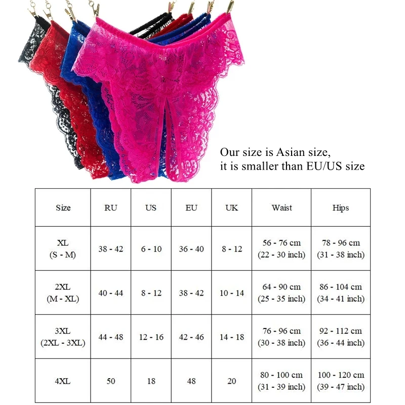 Plus Size Sexy Lingerie Crotchless Panties Women Erotic Open Crotch Underwear Hollow Out Exotic Wear Ladies Transparent G-string thumbnail 2