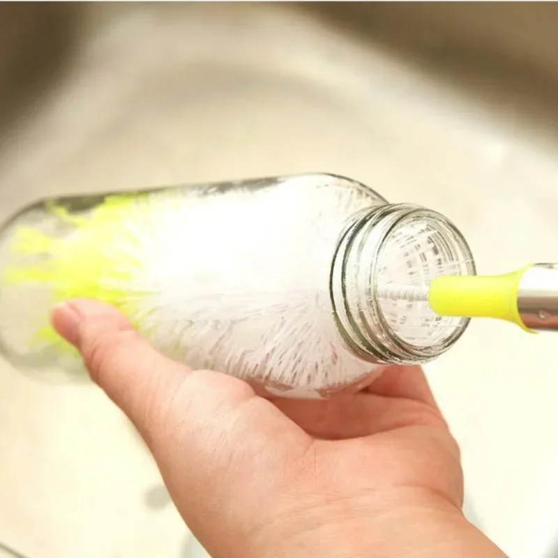 Round Head Bendable Long Handle Cup Brushes Bottle Brush Cleaning Brush Home Kitchen Gadget Random Color thumbnail 2