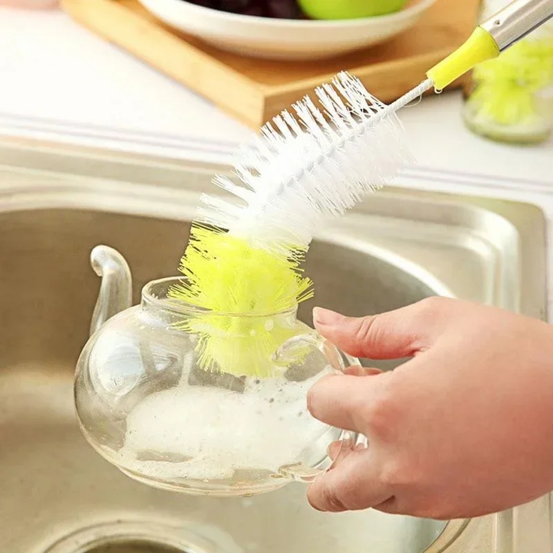Round Head Bendable Long Handle Cup Brushes Bottle Brush Cleaning Brush Home Kitchen Gadget Random Color thumbnail 4