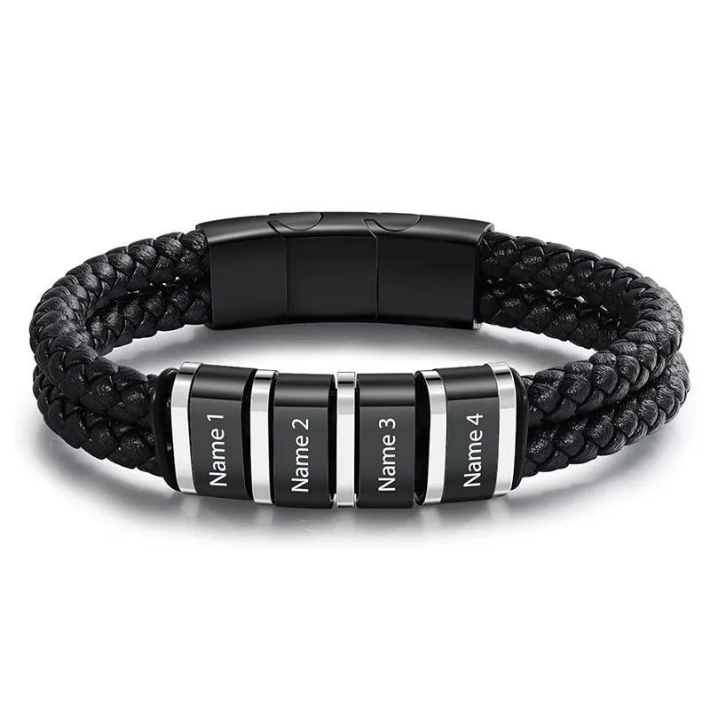 Custom Name Bracelets for Men Personalized Leather Bracelet with 1-5 Family Names Customized Gifts Jewelry for Dad Husband Son thumbnail 6