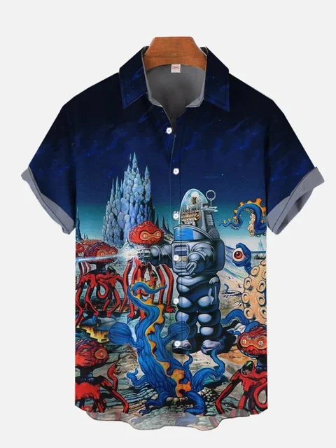 Homens E Mulheres All Terrain D Estampa Camisas Havaianas Tecnologia Psicodélico Robô Walker Blindado Moda Praia Blusa Plus Size thumbnail 4