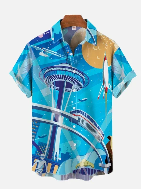 Homens E Mulheres All Terrain D Estampa Camisas Havaianas Tecnologia Psicodélico Robô Walker Blindado Moda Praia Blusa Plus Size thumbnail 3