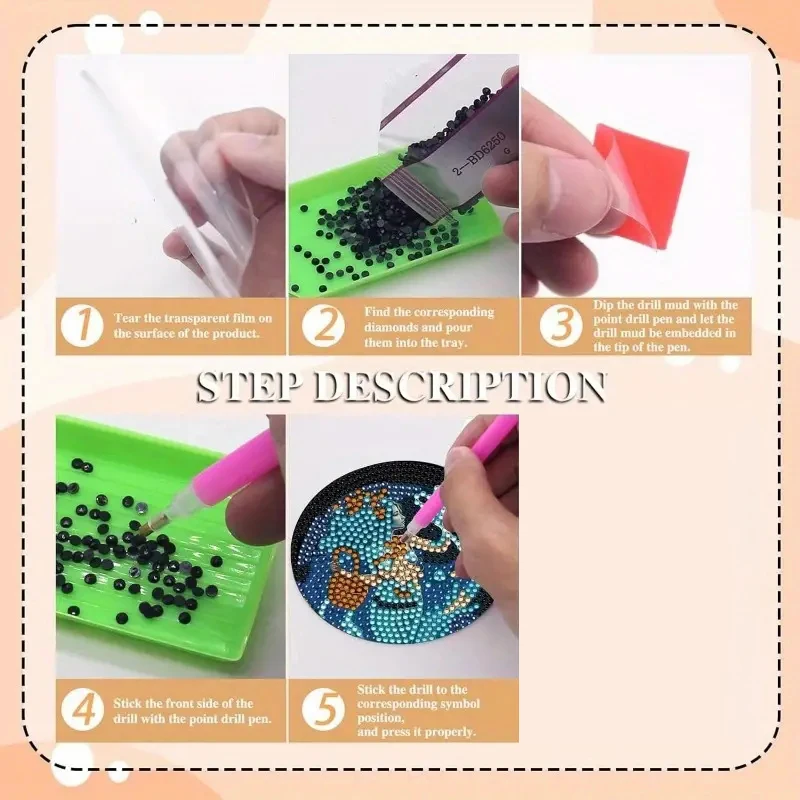 8 pieces/set DIY Diamond Painted Art Seaside Landscape Painting Coaster with Bracket Kit, Beverage Insulation Diamond Coaster Su thumbnail 6