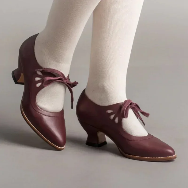 Retro Jane Pumps Woman Vintage Lace Up Low Heel Dress Zapatos Ladies Brand Design Butterfly Wing Derby Shoes Plus Size thumbnail 5