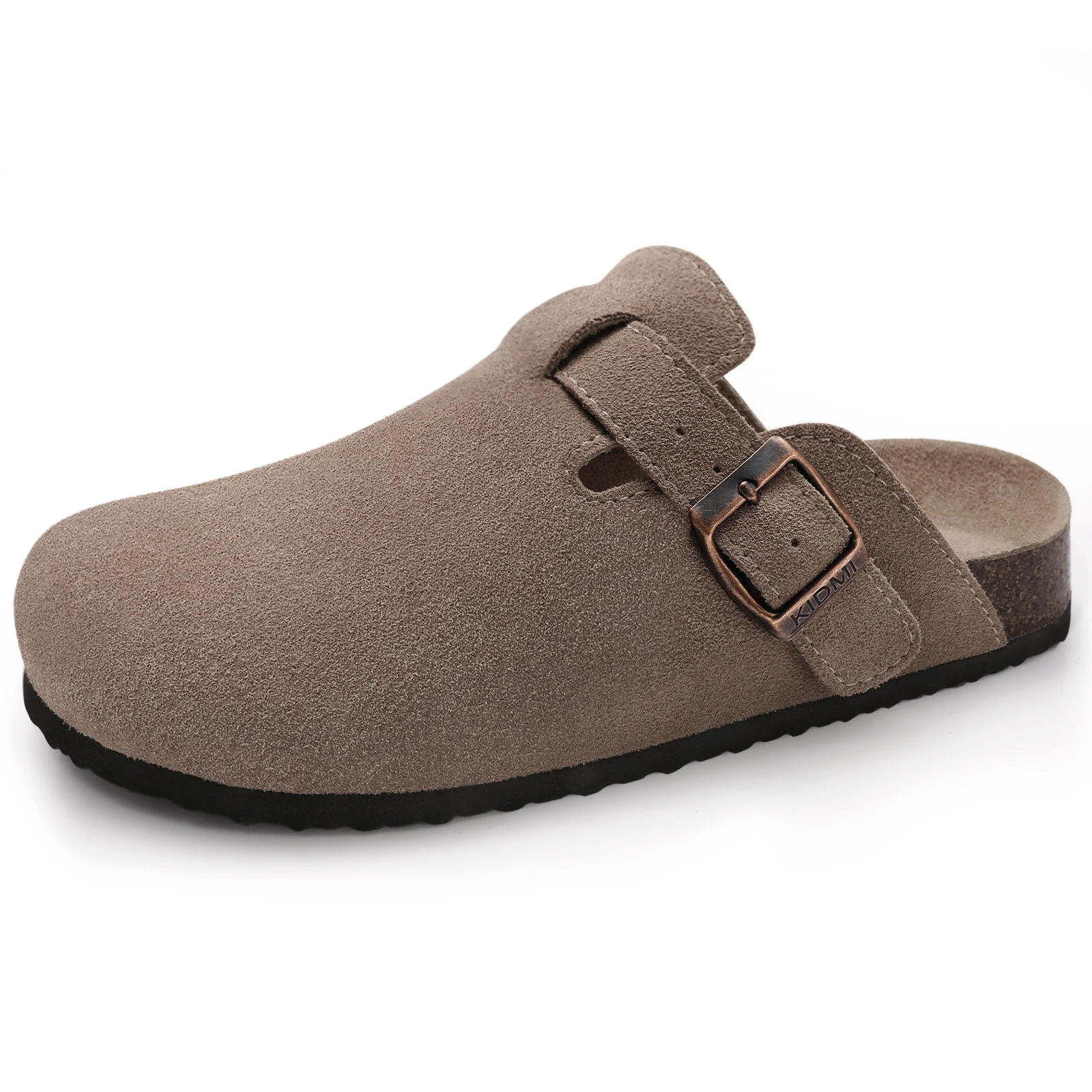 Kidmi New Genuine Suede Clogs for Women Men Clogs Soft Cork Footbed Mules Comfort Potato Shoes with Arch Support Beach Sandals thumbnail 2