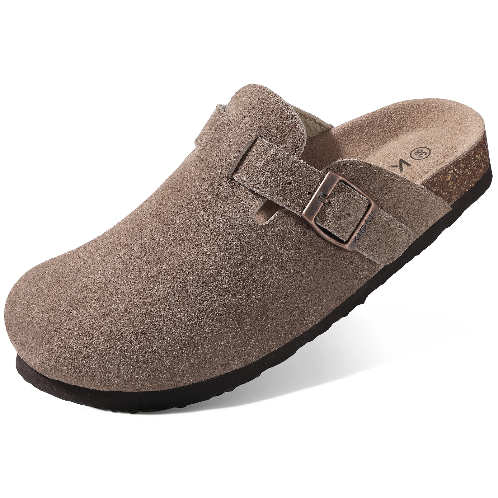Kidmi New Genuine Suede Clogs for Women Men Clogs Soft Cork Footbed Mules Comfort Potato Shoes with Arch Support Beach Sandals thumbnail 3